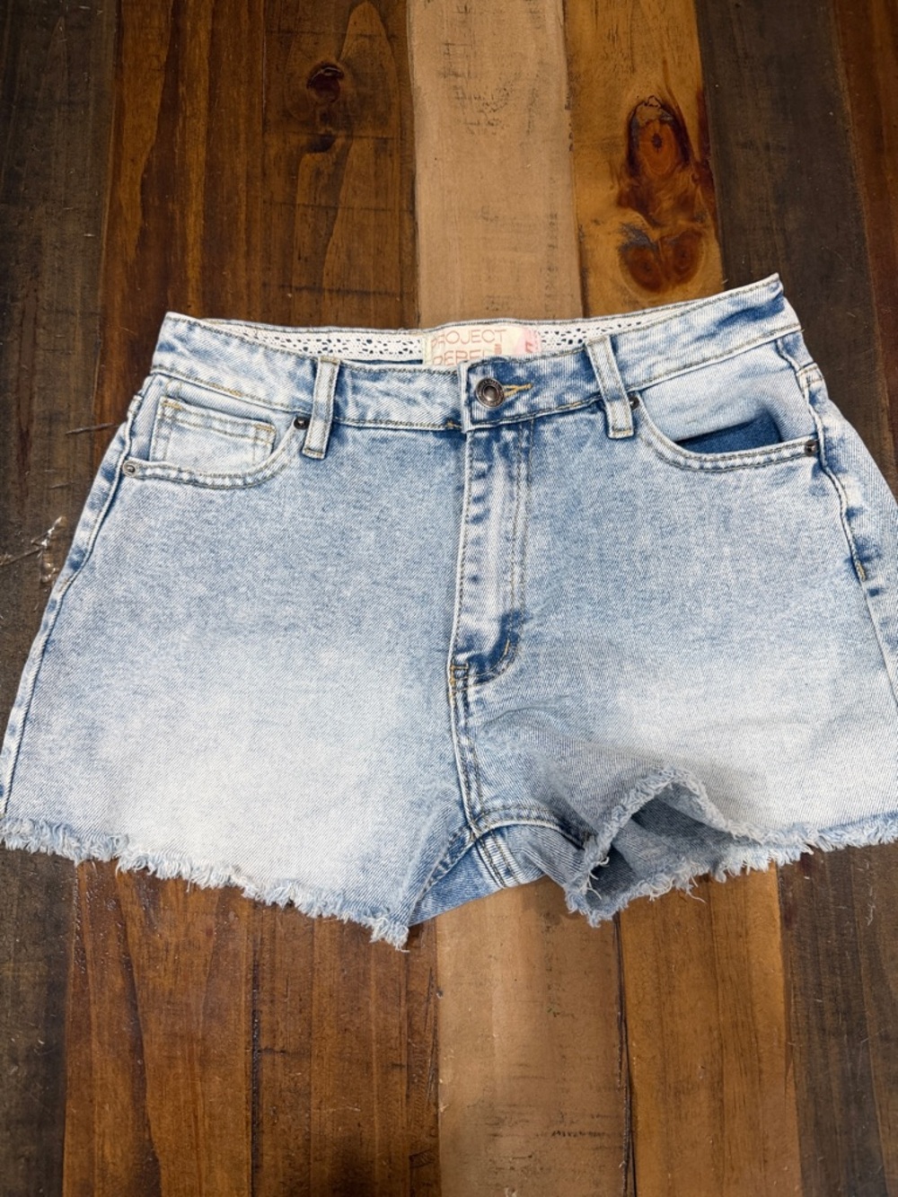rebels Washed Light Blue Frayed Hem Denim Shorts